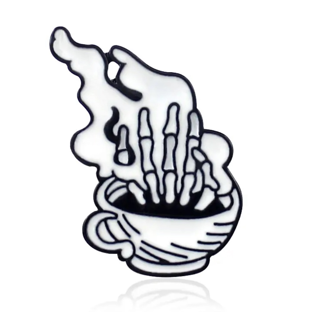 Coffee Death Enamel Pin Punk Skeletal Hand Caffeinated Addiction Burnout Student